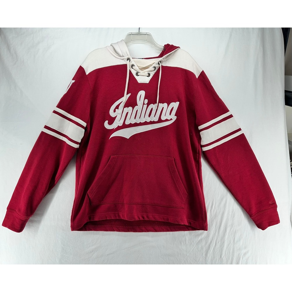 Colosseum IU Indiana Hoosiers Lace Up Hoodie Mens Medium Red Cream IU Sweatshirt